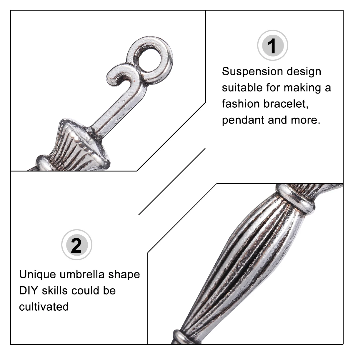 

50pcs Retro Umbrella Pendant Alloy Charms Vintage Style DIY Jewelry Making Crafts Accessories Zinc Silver Color