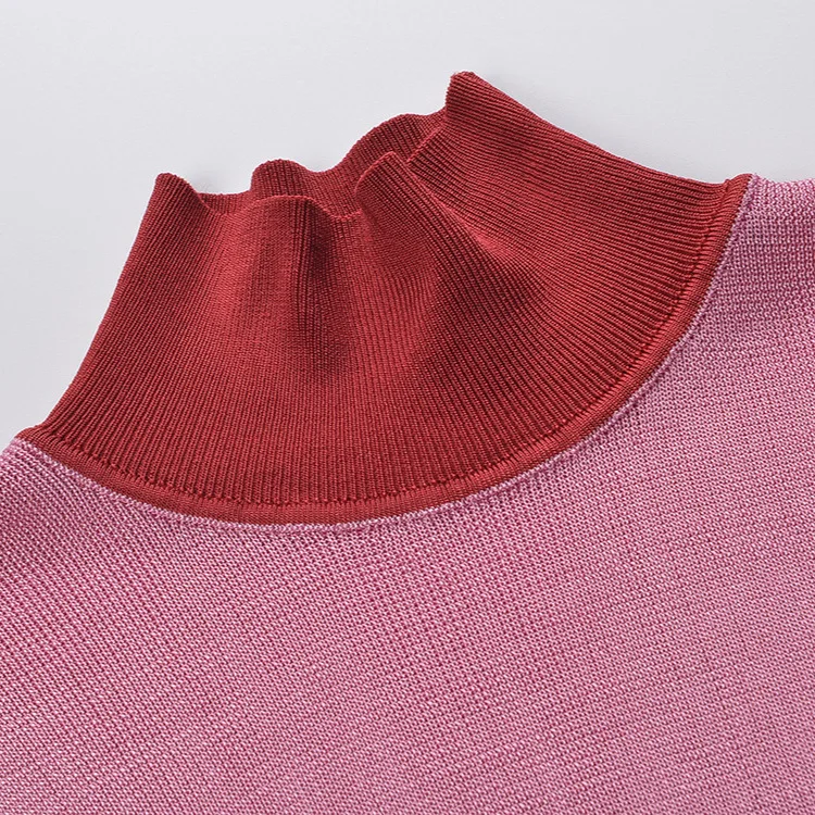 เสื้อยืดถักทรงเข้ารูป คอสูง สีสันสดใส สไตล์ลำลอง สำหรับผู้หญิง รุ่นซัมเมอร์ 2025 ดีเทลสีชาสดใส