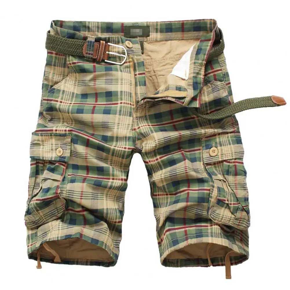 New Fashion Plaid Cargo Shorts Men's Beach Shorts High Quality Summer Casual Shorts