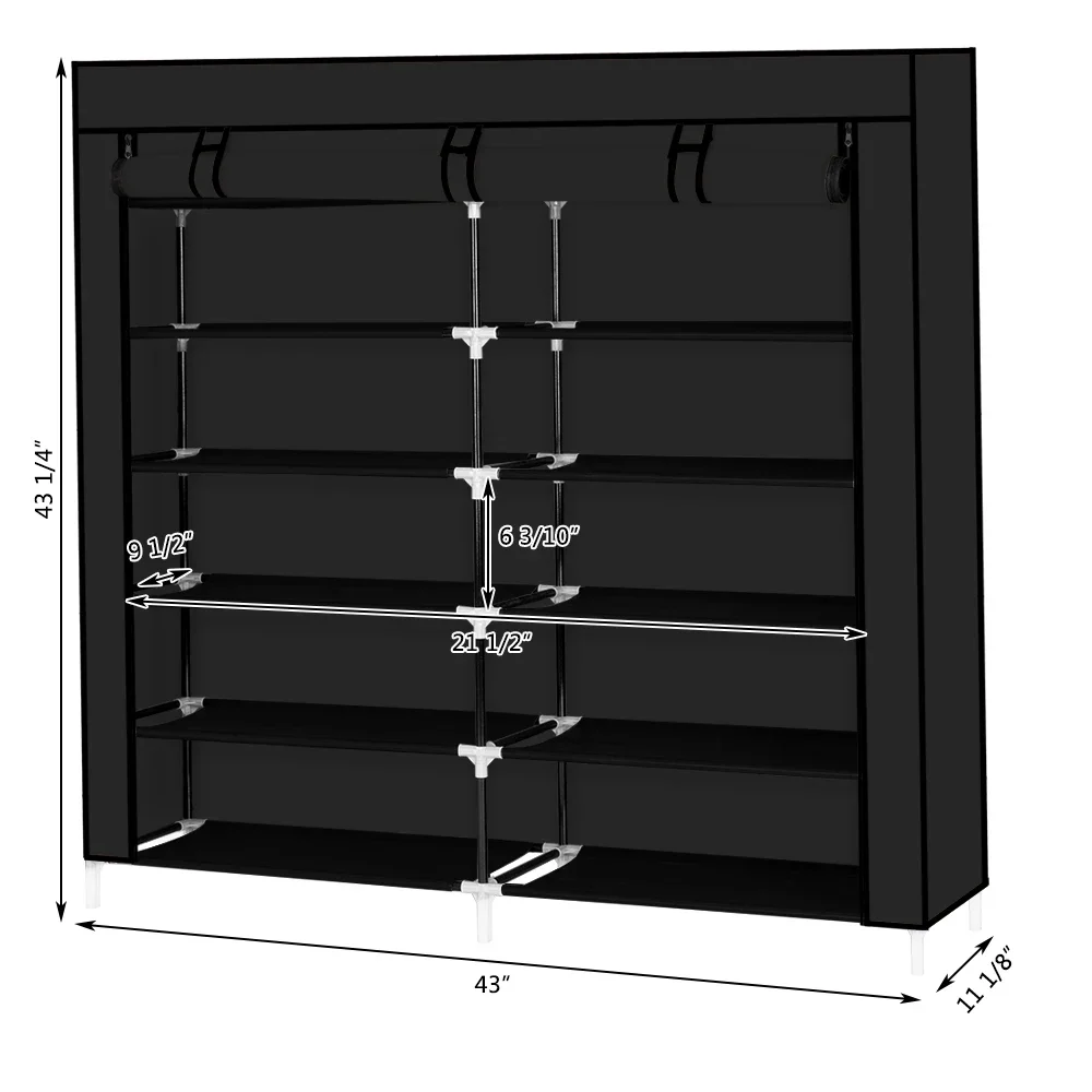 

7 Tiers Portable Shoe Rack Closet Fabric Cover Shoe Storage Organizer Cabinet Black