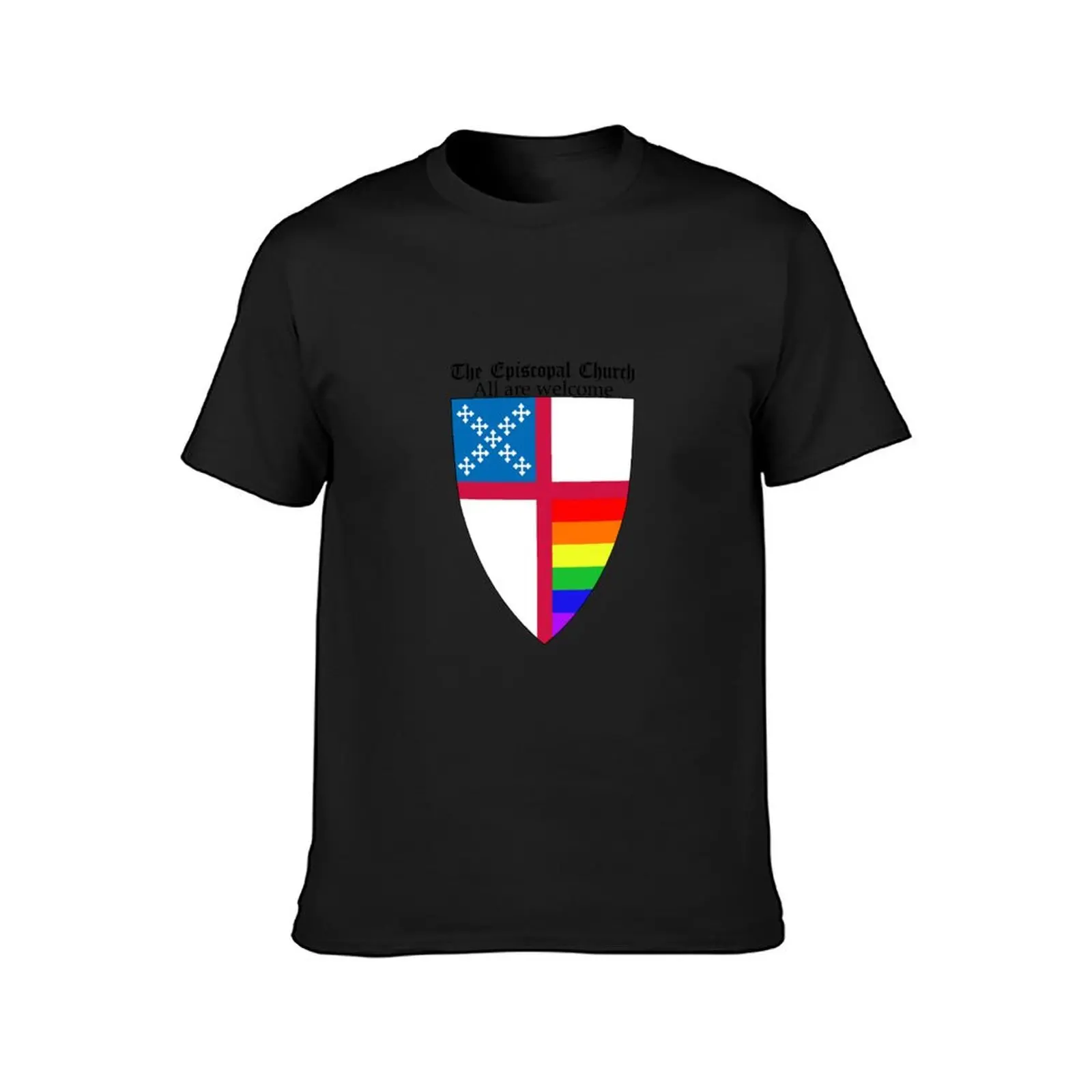 Episcopal Church Shield with Rainbow Pride Horizontal Stripes 1 T-Shirt blanks customs design your own boys whites men clothings