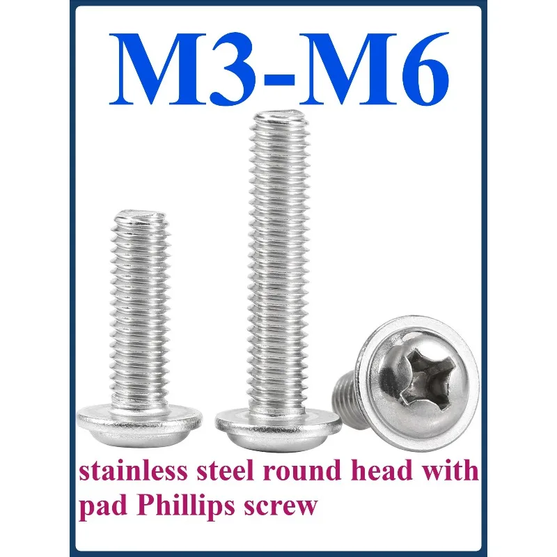 

M3 M4 M5 M6 316 stainless steel round head with pad Phillips screw Stainless steel screw