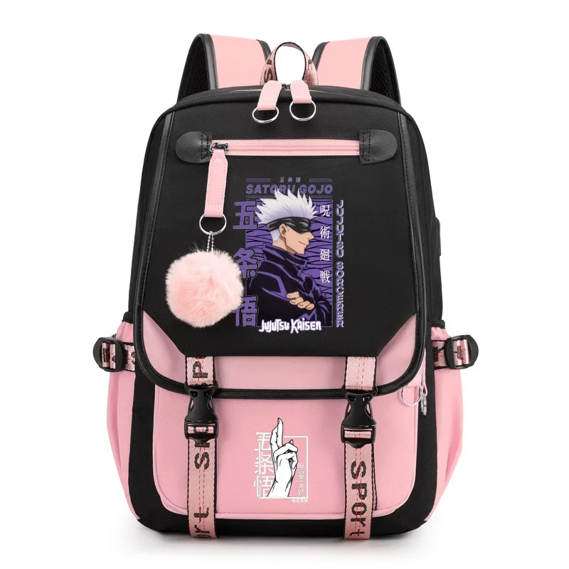 Beliebte Anime Satoru Gojo Harajuku Muster Rucksack Teenager Mode Outdoor Reiß verschluss Rucksack USB große Kapazität Rucksäcke