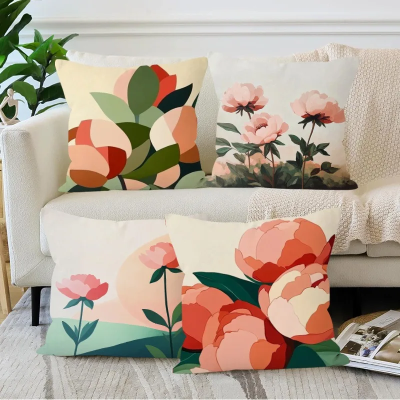 Artistic Floral Print Pattern Home Decor Pillowcase Bedroom Living Room Sofa Decoration Polyester Cushion Cover with Zipper