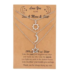 Fashion New Sun Moon Star 3-piece Couple Necklace Hip-hop Versatile Stainless Steel Necklace Collar Chain Female