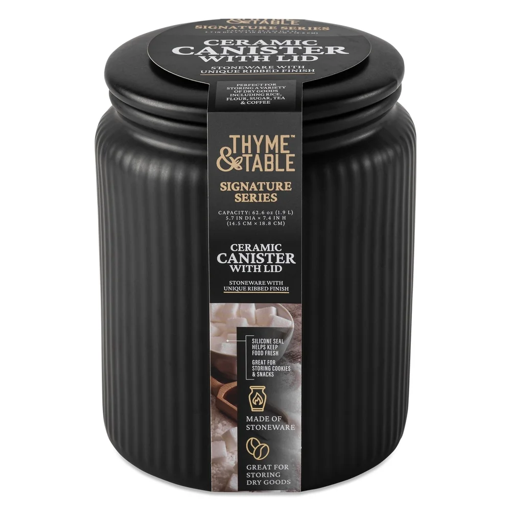 Large Airtight Ceramic Storage Jar Ribbed Design Kitchen Organizer Essential Coffee Tea Snacks