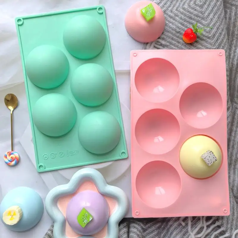 5 Holes Circular Footprint Silicone Baking Mold Food Grade Flexible DIY Mould for Cake Fondant Cookie Pastry Home Party Baking