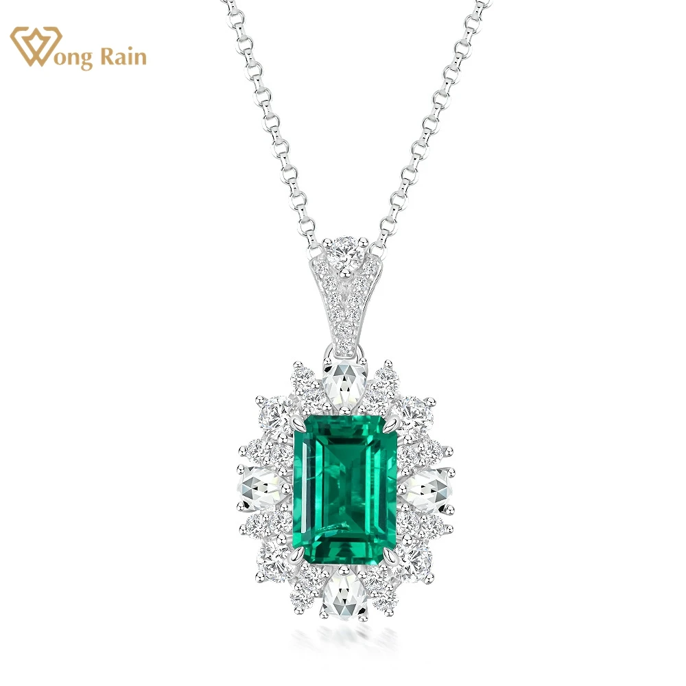 

Wong Rain, винтажное серебро 925 пробы, 3CT, изумрудные рубиновые сапфировые, высокоуглеродный бриллиант, драгоценный камень, подвеска, ожерелье для женщин, ювелирные изделия