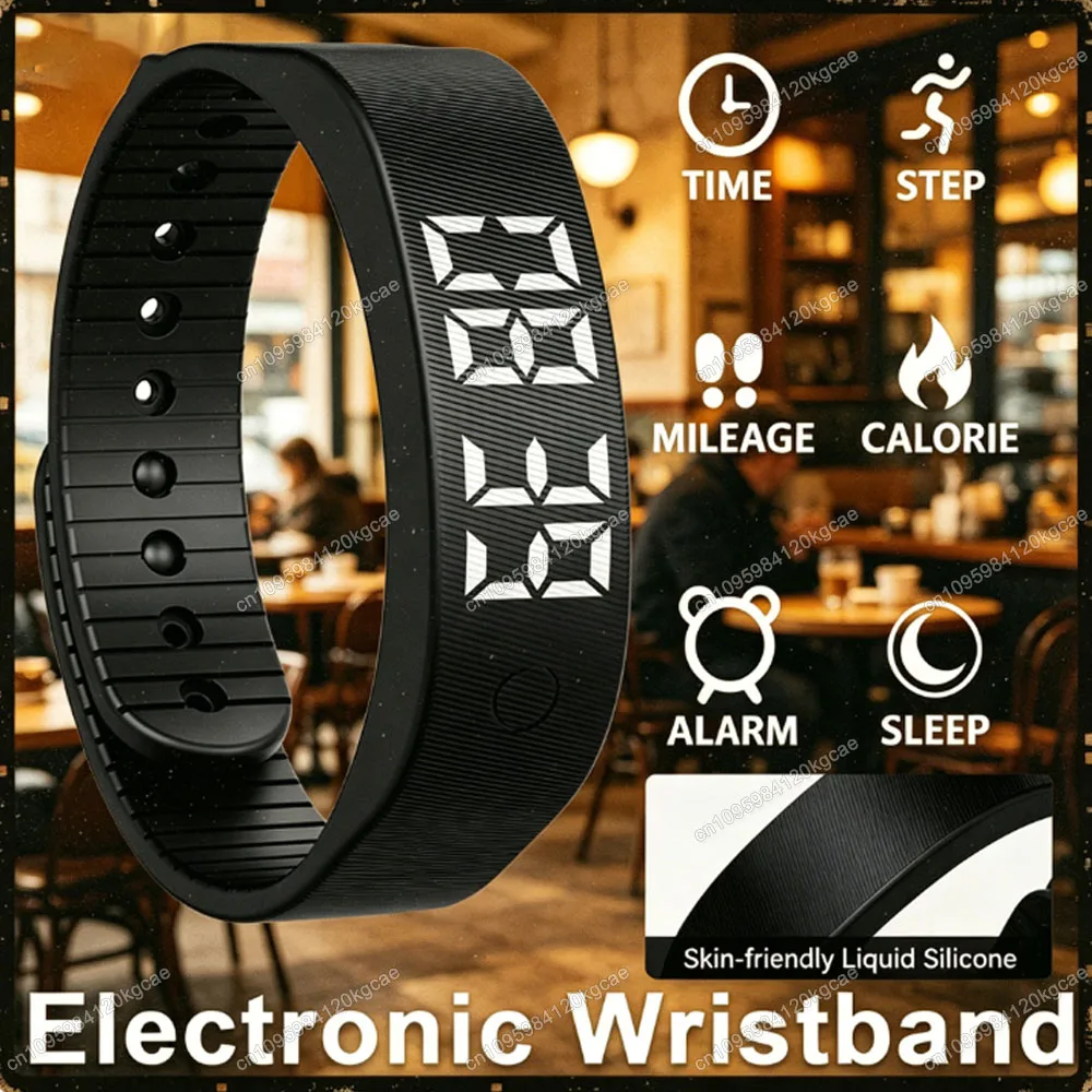 LED Digital Alarm Clock Watch Adjustable Silicone Snooze-proof Alarm Bracelet with Running Pedometer Waterproof Vibrating Alarm