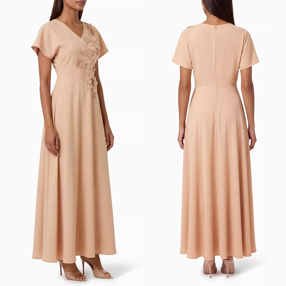Customized V-neck Ankle Length Short Sleeves Appliques A-line Zipper Elegant Dress Women for Wedding Party Vestidos De Noiva 드레스