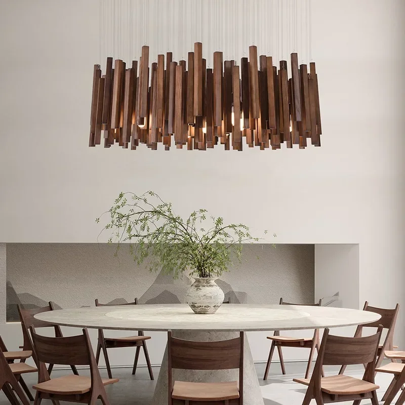 Retro Rustic Wooden Hanging Chandelier Light For Living Room Restaurant Solid Wood Led Pendant Chandelier Lustre Light Fixture