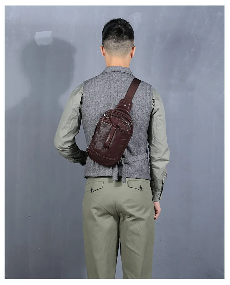 High quality soft first layer cowhide men's chest bag fashion vintage genuine leather daily light sports tablet messenger bag