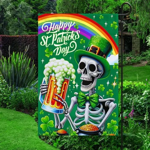 St Patrick's Day Funny Skeleton Drinking Beer Flag Graden Flag XXH LLP LLX uui