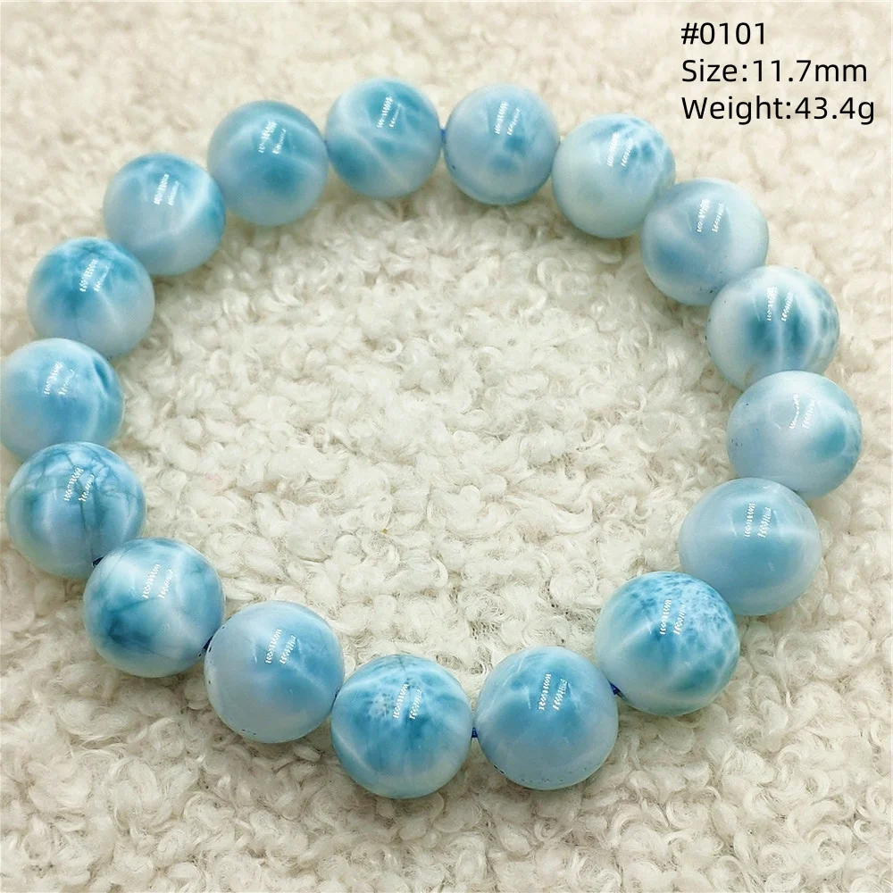 Natural Blue Larimar Round Beads Bracelet Dominica For Women Men 11.7mm Gemstone Blue Larimar Beads Jewelry AAAAAA