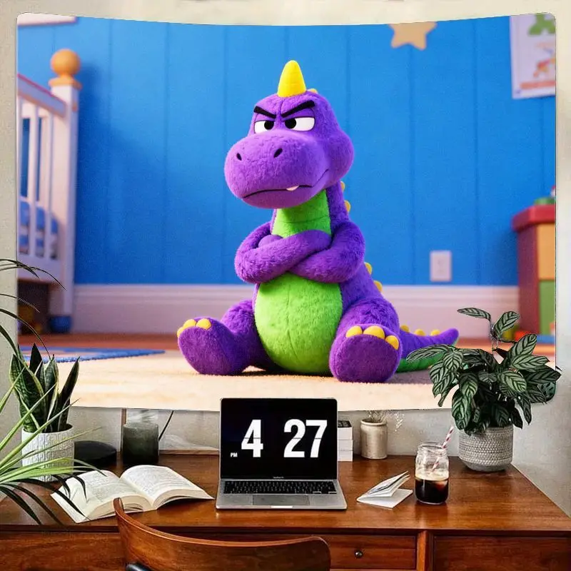 

1 шт. сварливый фиолетовый зеленый гобелен с динозавром, настенный подвес с мультяшным драконом, современный декор детской комнаты из полиэстера, забавный художественный подарок для спальни