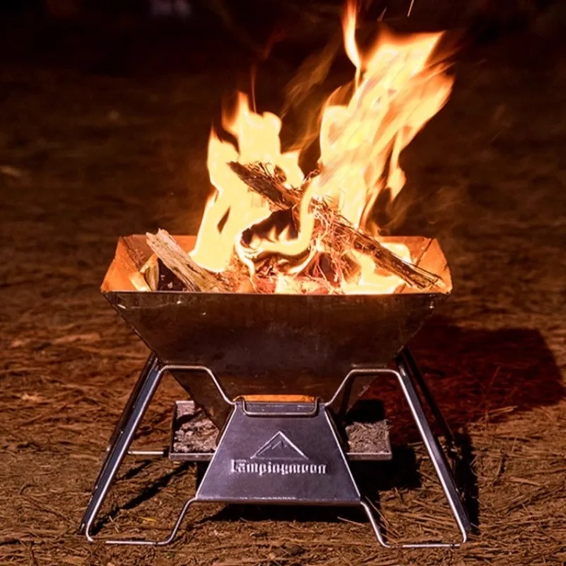 

Stainless Steel Wood-burning Stove Foldable Portable Lightweight Hiking Barbecue Grill Multifunctional Camp Cooking Supplies