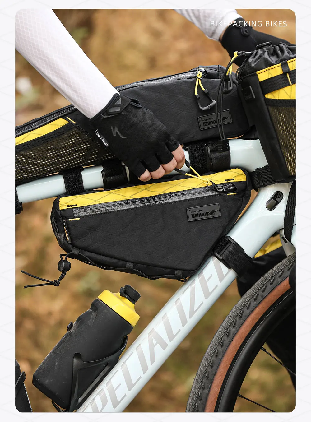 Rhinowalk Fahrrad-Rahmentasche, 1,7 l, dreieckige Fahrrad-Unterrohrtasche, spritzwassergeschützt, MTB-Straßenfahrradtasche, vermeiden Sie die Beinstütze, 1,5 l Wasserbeutel – Detail 19