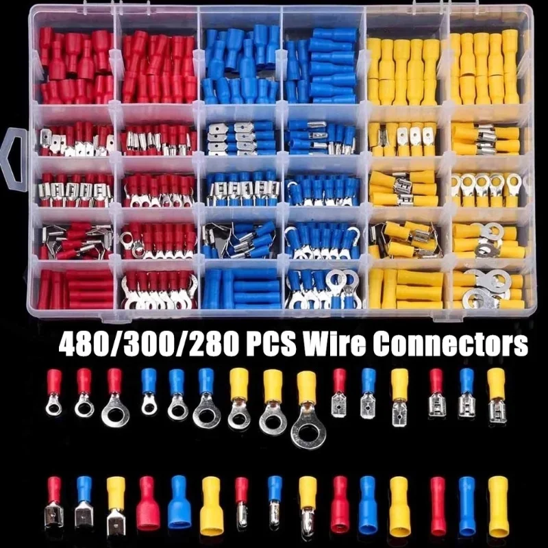 Crimp Spade Terminal Assorted Electrical Wire Cable Connector Kit Crimp Spade Insulated Ring Fork Spade Butt Lugs Set
