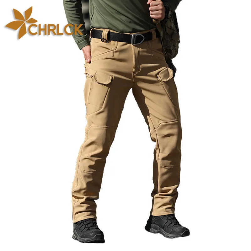 

CHRLCK Men's Fleece Anti-scratch Tactical Pants Elasticity Hiking Trousers Winter Hunting Fishing Camping Pants Wear-resistant