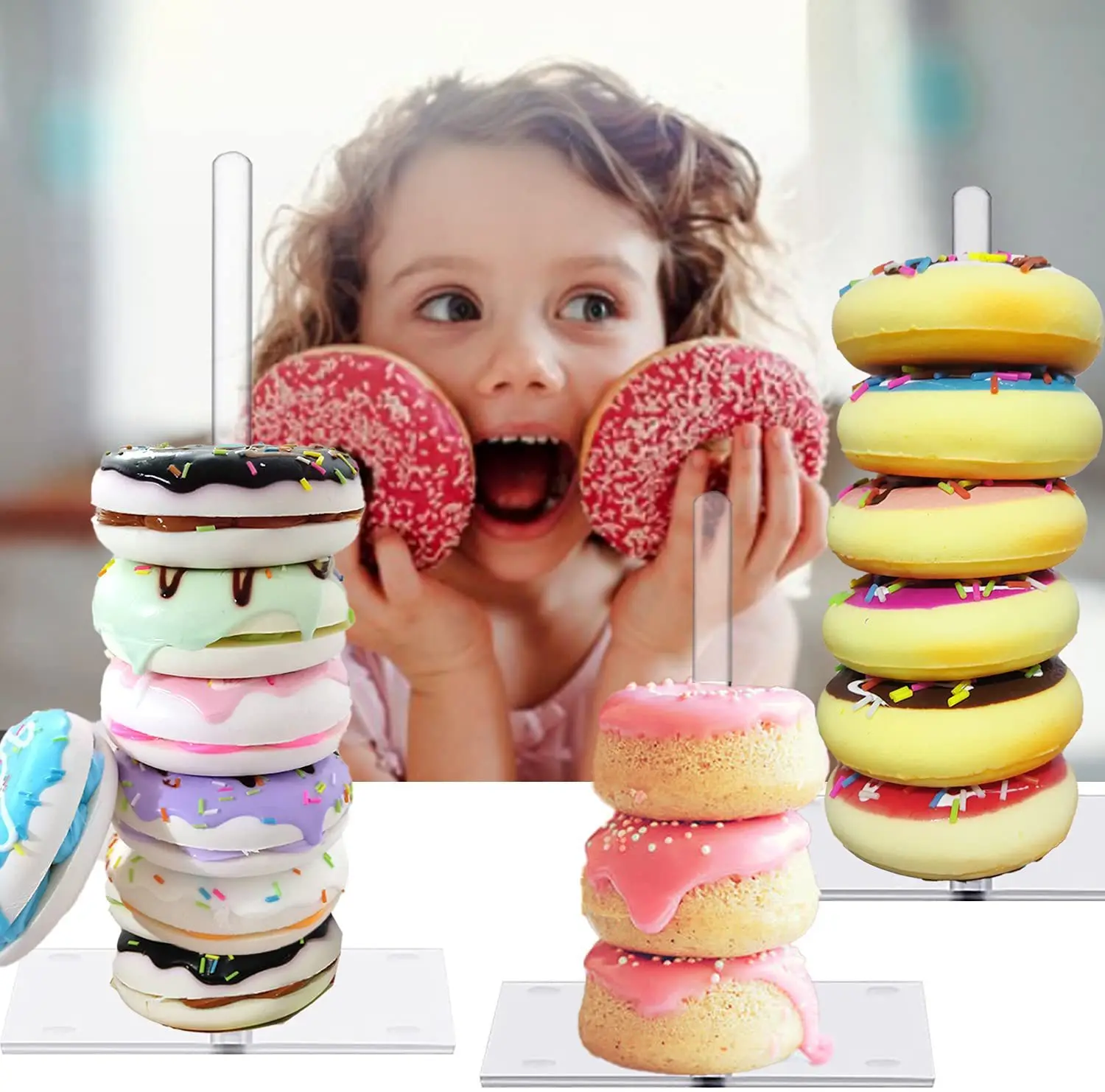 Acrylic Donut Stands,Clear Acrylic Bagels Holder Doughnut Dessert Stand Table Decoration for Wedding Birthday Party Donut Party