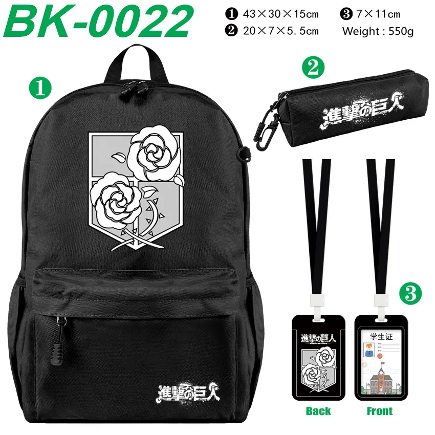 Anime Pencil Pen Case Attack On Titan Eren Mikasa Levi Students Shoulder Bag Boys Girls Kids School Black Backpacks