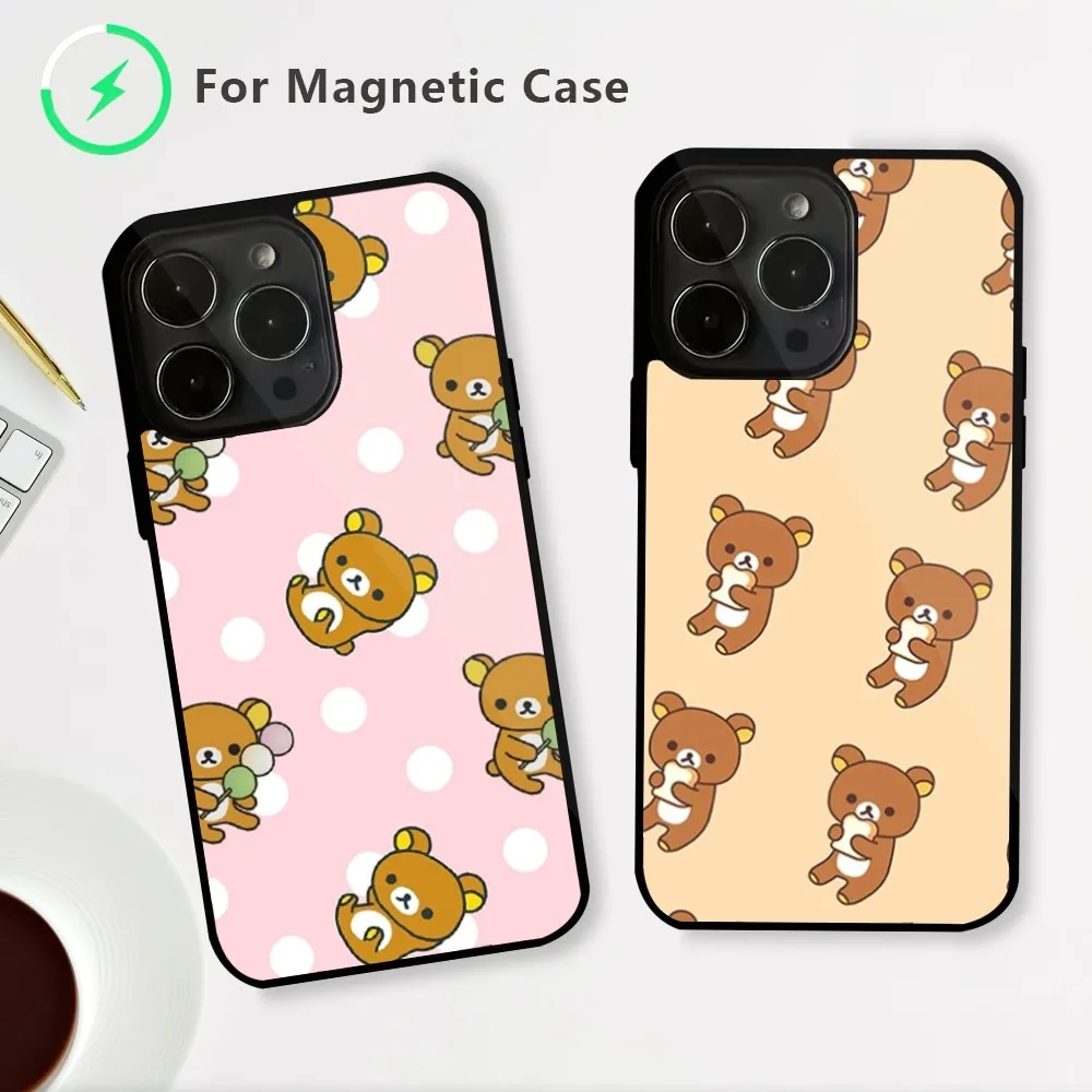 Cartoon Cute R-Rilakkuma Phone Case For iPhone 15 14 13 12 Mini Pro Max Plus Magnetic Attraction Shell