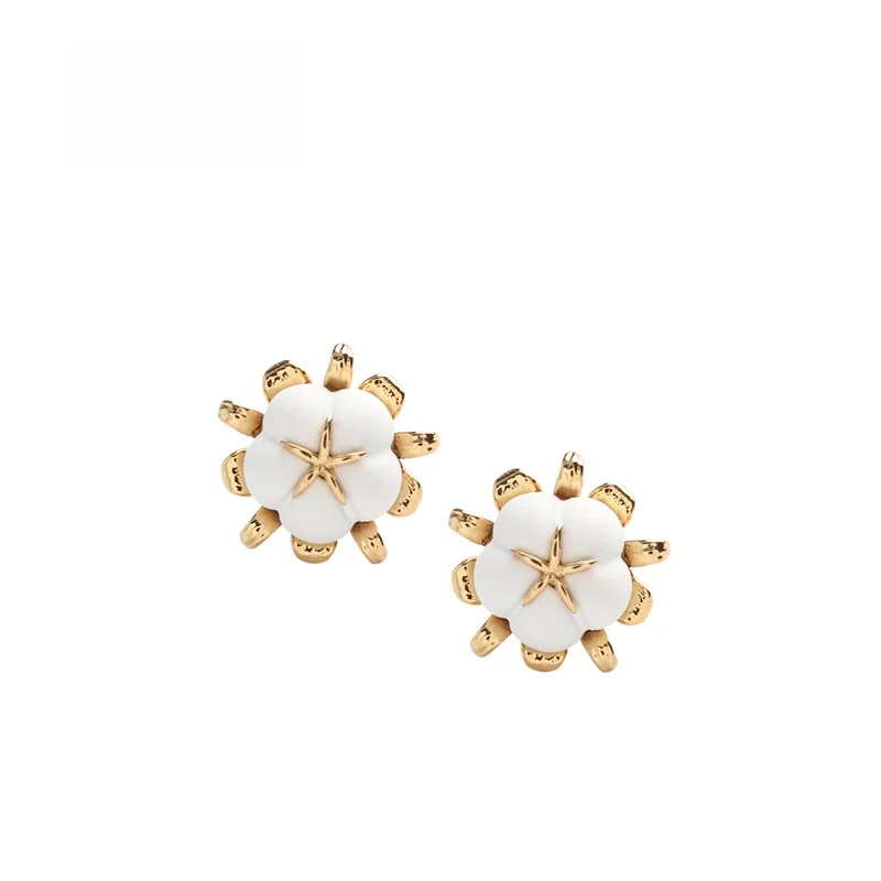 

Sumni Summer New 18K Gold Plated S925 Silver Needle White Cotton Simple Earrings Women Fashion Jewelry Ear Cuffs