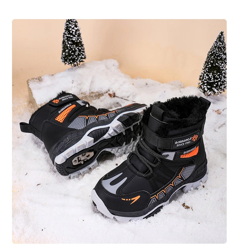 Kinder Outdoor Schneestiefel Winter Mode High-Top Warme Plüsch-Wanderschuhe Bequeme Rutschfeste Wanderschuhe Jungen Outdoor-Sneaker – Detail 14