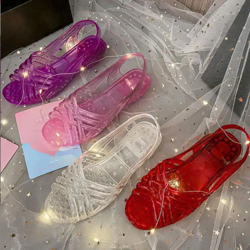 Size 34-39 Women Sandals Summer Femmes 3cm Heels Jelly Shoes Peep Toe Slip On Soft Bottom Transparent Mujer Crystal Chaussures 1
