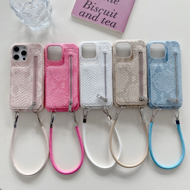 Golden Snake Skin Pattern Suitable for iPhone 17 Pro/16 Promax/15 Pro Two Fold Card Beauty Mirror Phone Case Protective Cover