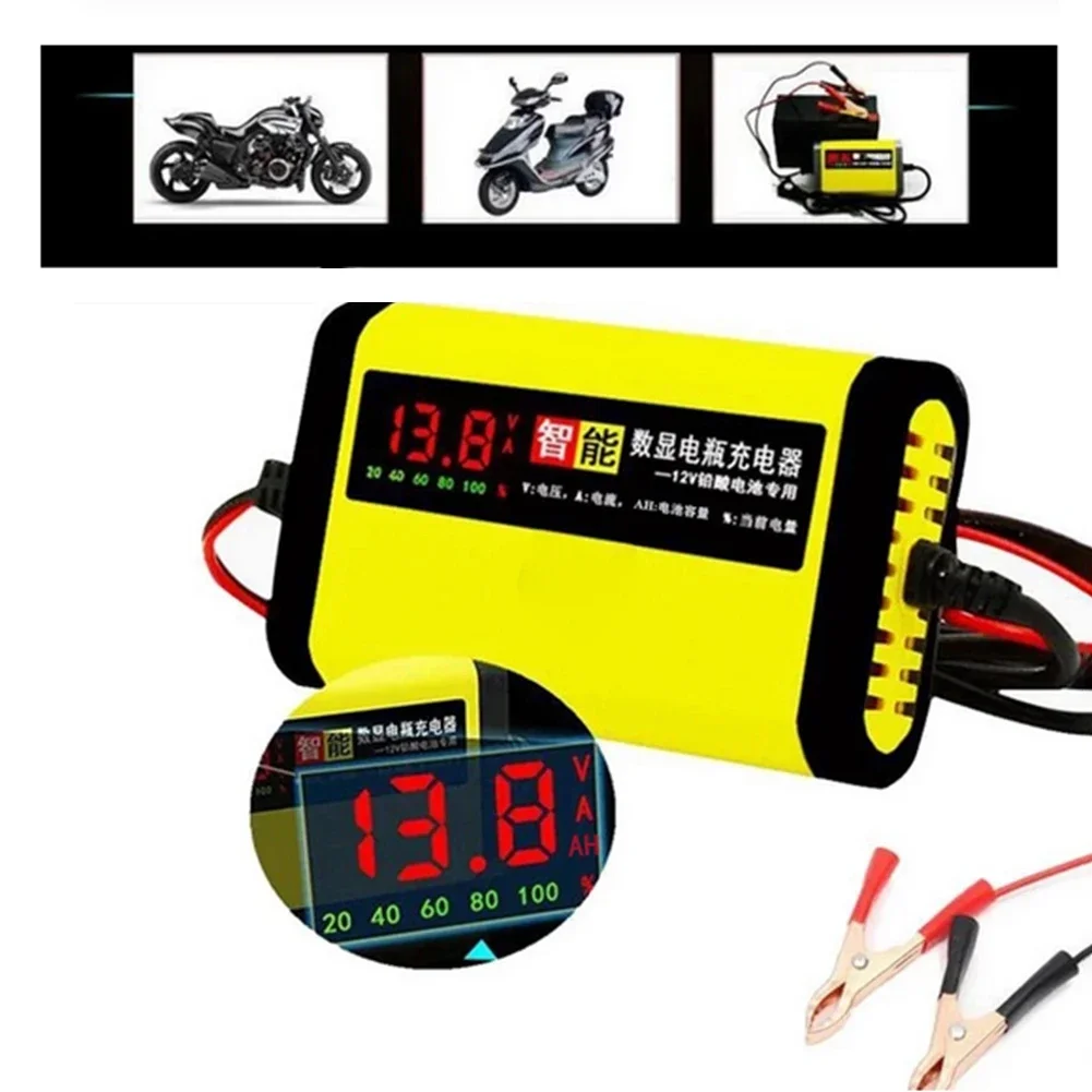 Full Automatic Motorcycle Car Battery Charger 12V 5A Smart Fast Power Charging for AGM GEL Wet Dry Lead Acid Digital LCD Display