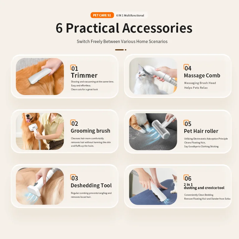 مصنع منتجات الحيوانات الأليفة المورد بالجملة فرشاة إزالة شعر القط فراغ منخفضة الضوضاء الكلب الحيوانات الأليفة التهيأ مكنسة كهربائية كيت #3