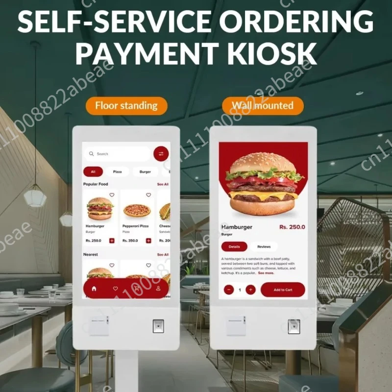 32-Inch interactive digital signage kiosk for self-service ordering and payment systems in restaurants and cafeterias