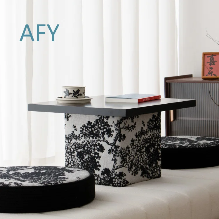 Vintage Style Solid Wood Bay Window Table for Bedroom Ink Painting Tatami Small Coffee Table Creative Low Table for Indoor