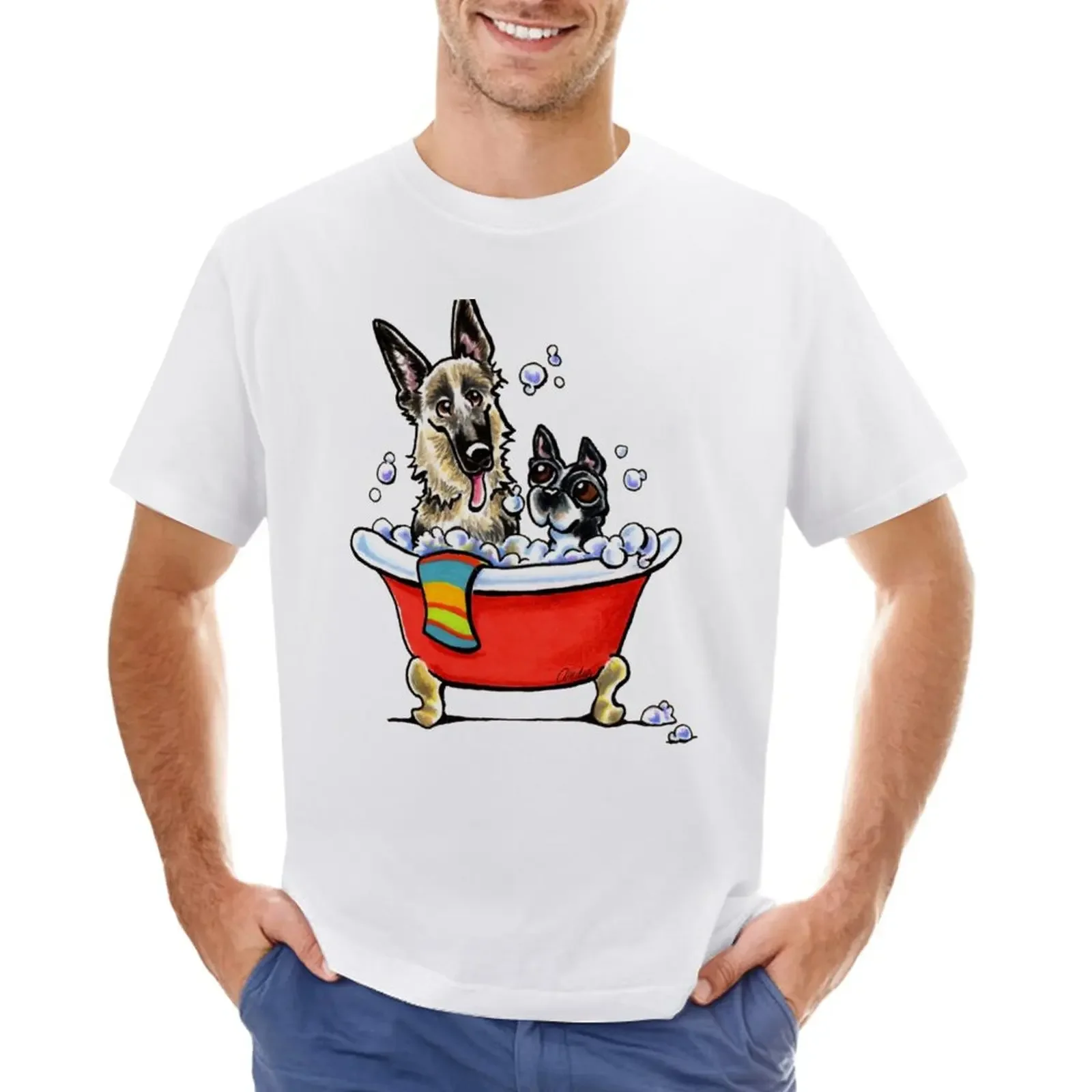 German Shepherd & Boston Terrier in the Bath T-Shirt T-Shirt customs design your own anime mens funny t shirts