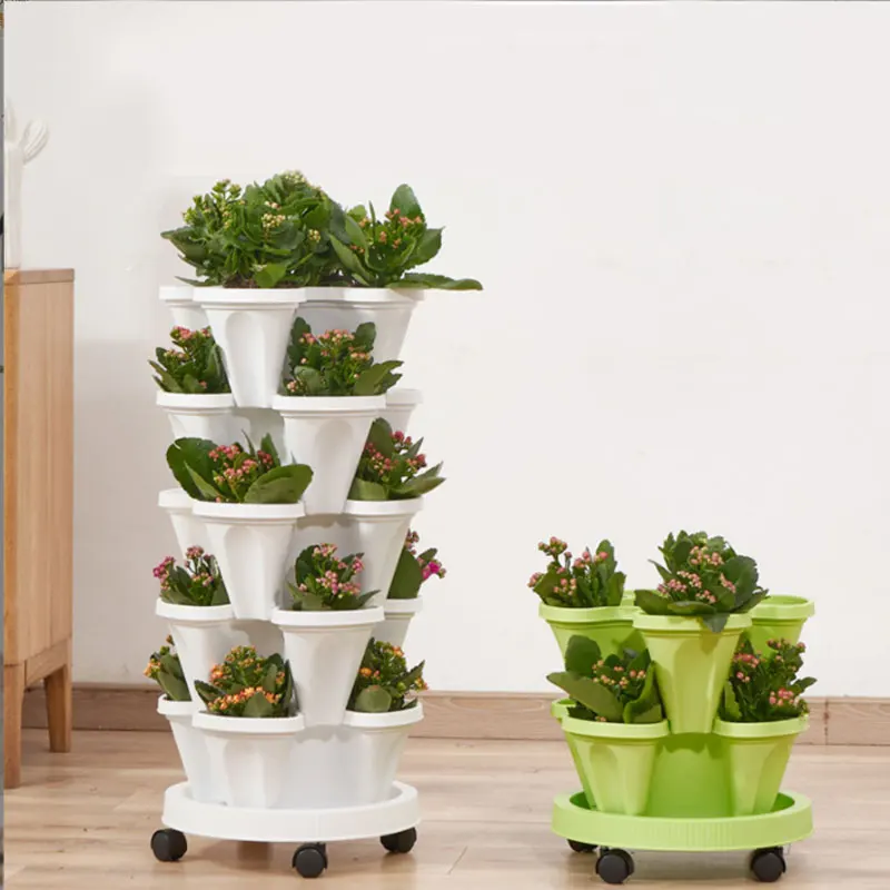 Self Watering System Growing Strawberries Plant Garden Tower 6 Tier Stackable Planter Vertical Set