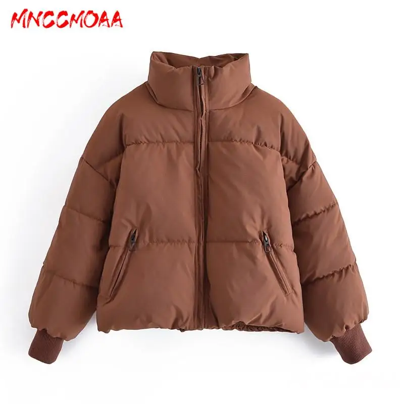 MNCCMOAA 2023 Winter Women\'s Fashion Loose Stand Collar Zipper Parkas Coat Female Casual Long Sleeve Thick Warm Outwears Tops