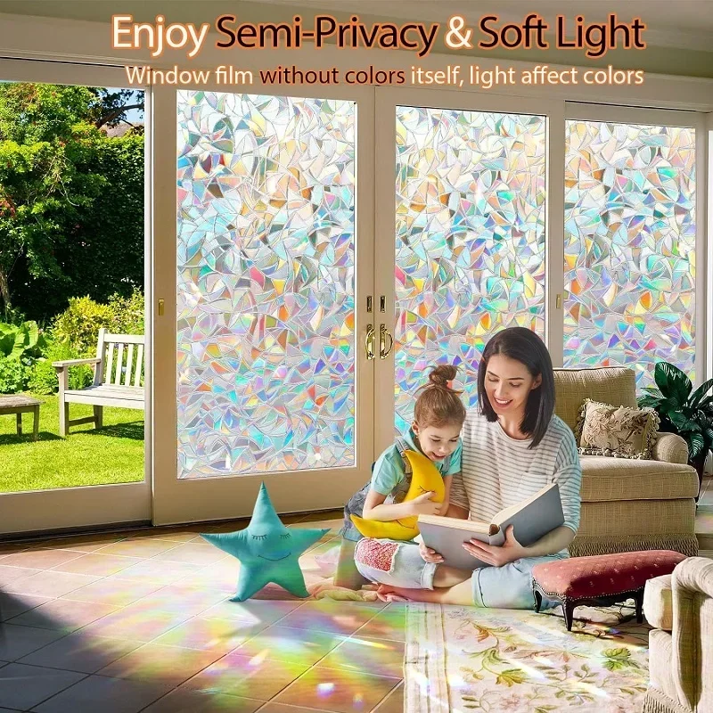 Stained Glass Window Film, Window Privacy Films, Colorful Lattice Window Tint, Rainbow Glass Decals for Home Anti UV 50 x 100 cm