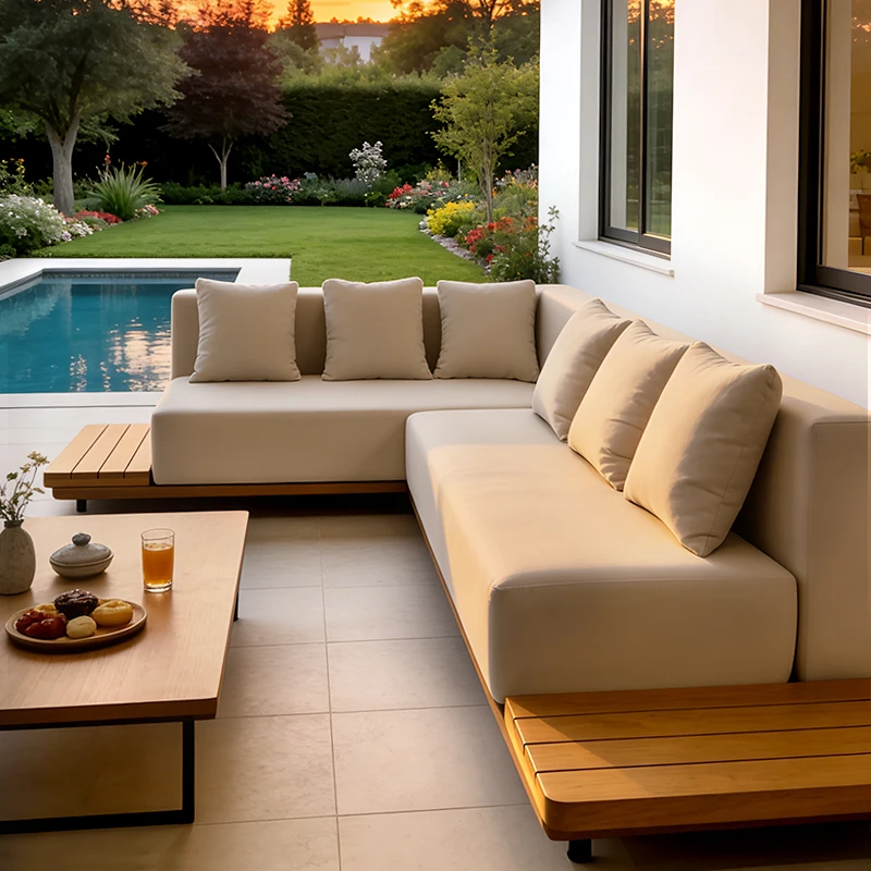 Modern Eco-Friendly Durable Outdoor Sofa Set with Weather Resistant Teak Wood Outdoor Furniture for Villa Use