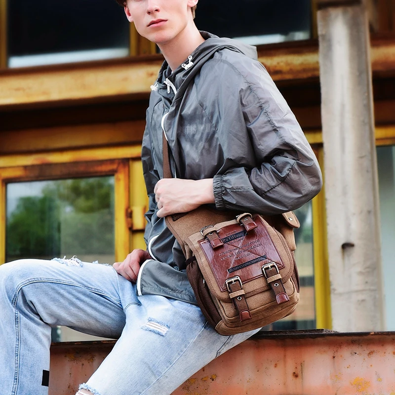 Retro Canvas Saddlebag Crossbody Bag Men's Casual Riding Shoulder Bag Fashionable Leisure Sports Messenger Small Backpack