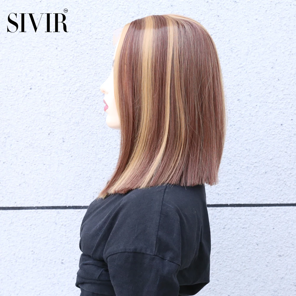 Sivir  Short  Straight Synthetic Lace Wigs For  Women  Middle Parting    Mix Color Hair  High Temperature Fiber  Daily/Party