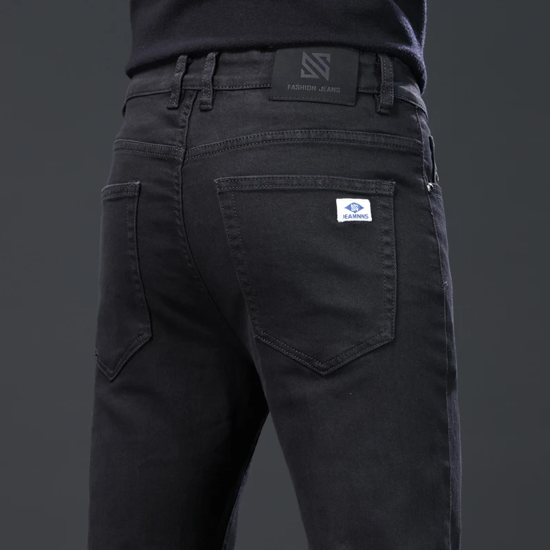 New Men's Fashion Jeans Elastic Waist Soft Stretch Denim Pants Slim Fit Straight Business Casual  Black Blue Brand Trousers