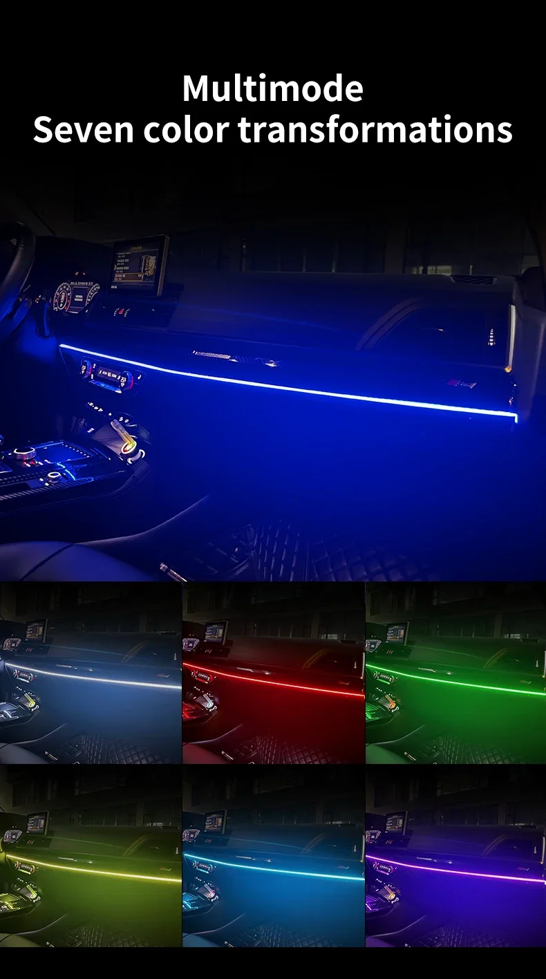 Auto-LED-Ambientelicht USB 64 Farben Acrylstreifen 110cm Vollfarben RGB Auto-Innenbeleuchtung Versteckte App-Fernbedienung Atmosphärenlampe – Detail 2