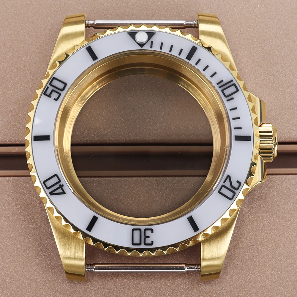 Gold 40MM Watch Case Sapphire Glass For SUB NH35 NH36 NH38/34 Miyota 8215 ETA2824 Movt 28.5mm Dial 120 Clicks Brushed 316L Steel