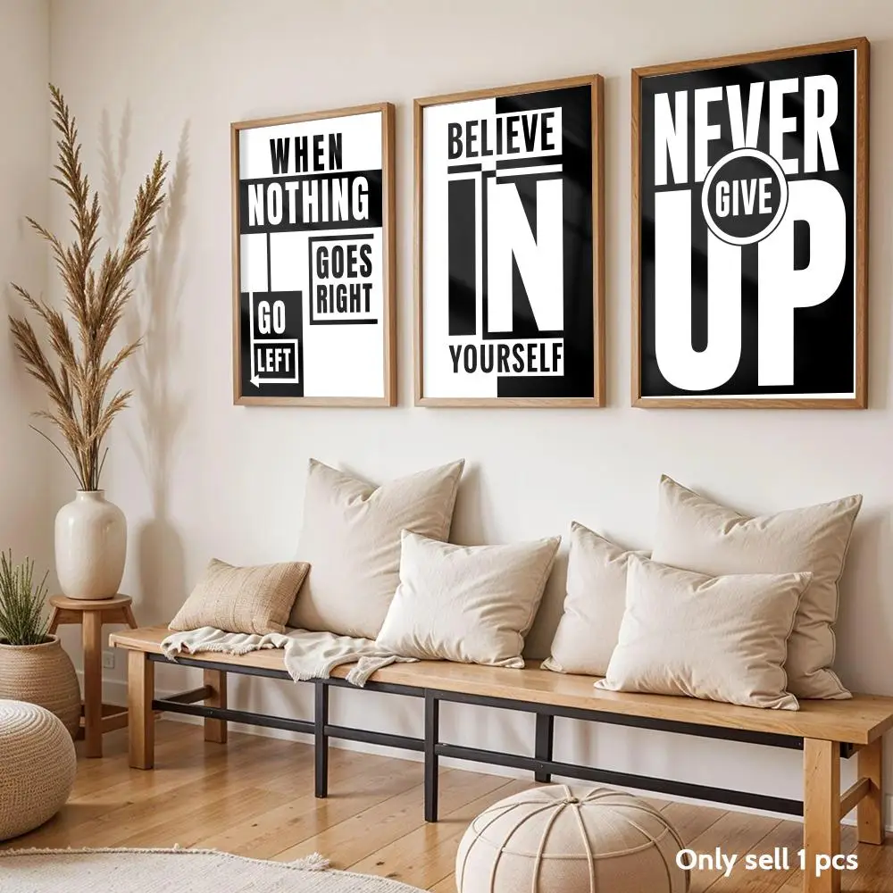 Black White Inspirational Words Poster Stickers Self-Adhesive For Bedroom Living Room Home Decor Wall Decoration