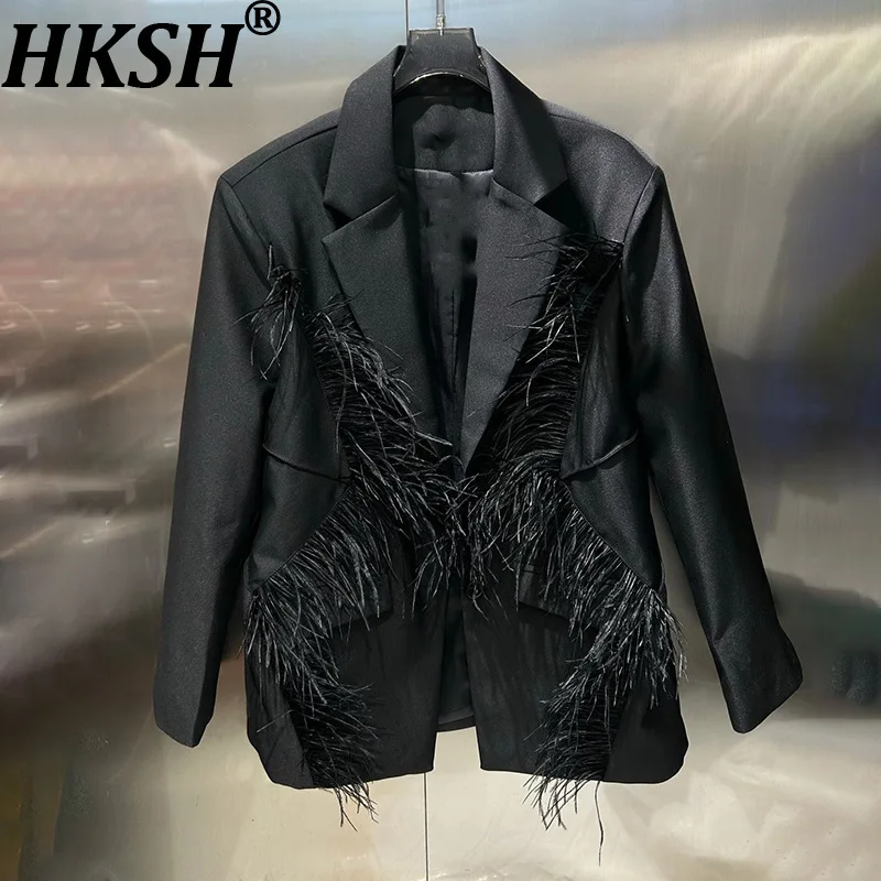 

HKSH Spring Autumn New Women's Blazer Notched Collar Niche Design Patchwork Tassel Elegant Fashion Dark Trend Ins Jacket HK15185