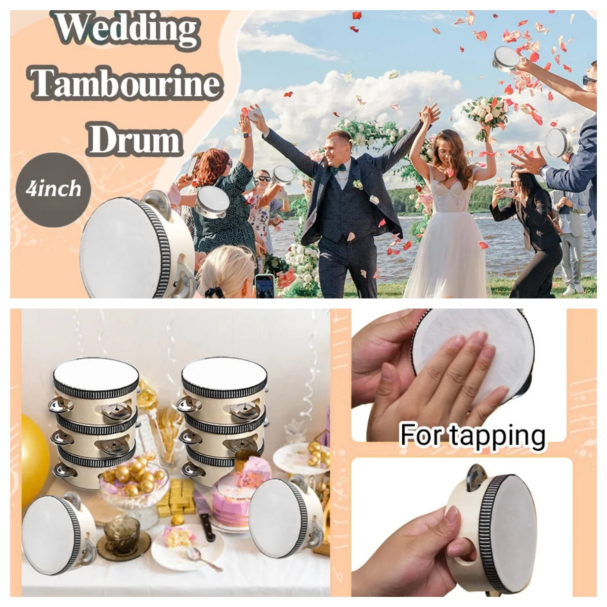 24-120 Stück Hochzeits-Tamburine im Großhandel, 4/6 Zoll Tamburine für Erwachsene, Handgehaltene Geräuschmacher, Musikinstrumente für Hochzeiten und Partys – Detail 3