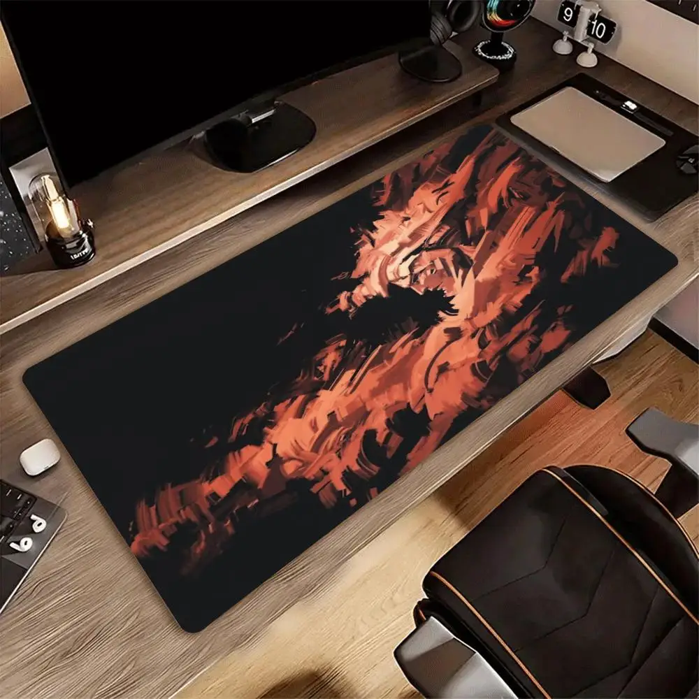 Abstract Brush Stroke Warrior XXL Deskmat Non-Slip Rubber Mouse Pad Keyboard Mat Dark Orange Anime Art Pc Gamer Gaming Mats