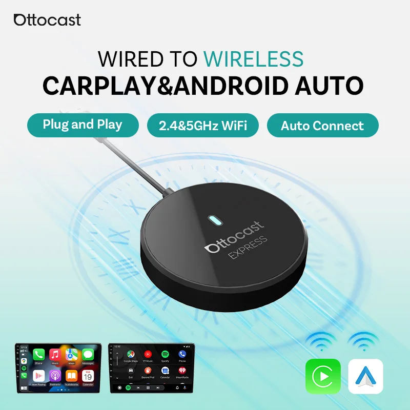 Ottocast Mini Express Wireless CarPlay Android Auto Adapter Plug Play Fast Connect USB Dongle for Mercedes Benz Audi Toyota etc