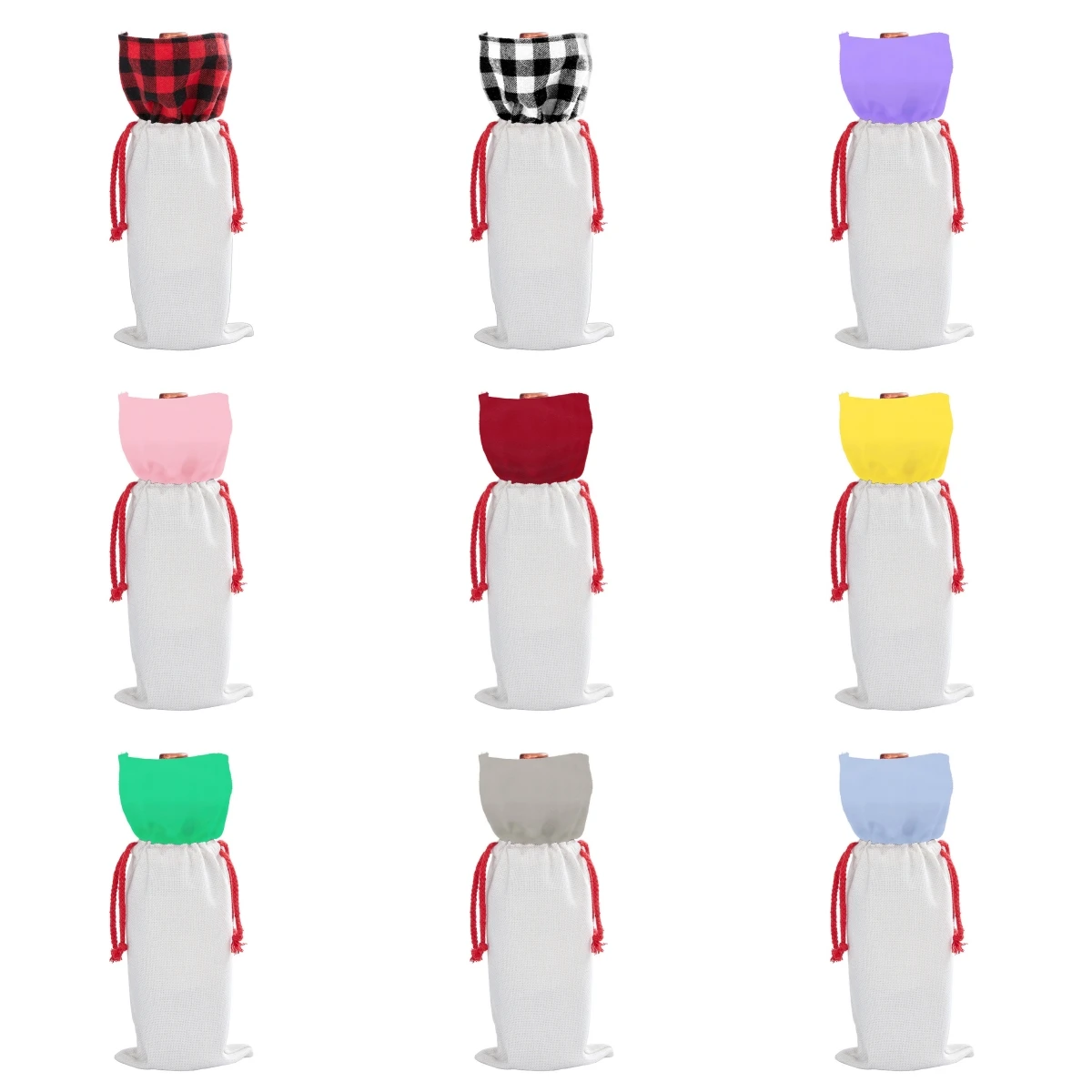 Thermal Sublimation Blank Cotton Linen Plaid Bundle Pocket Wine Bag Storage Bag Drawstring Bag Christmas Decoration